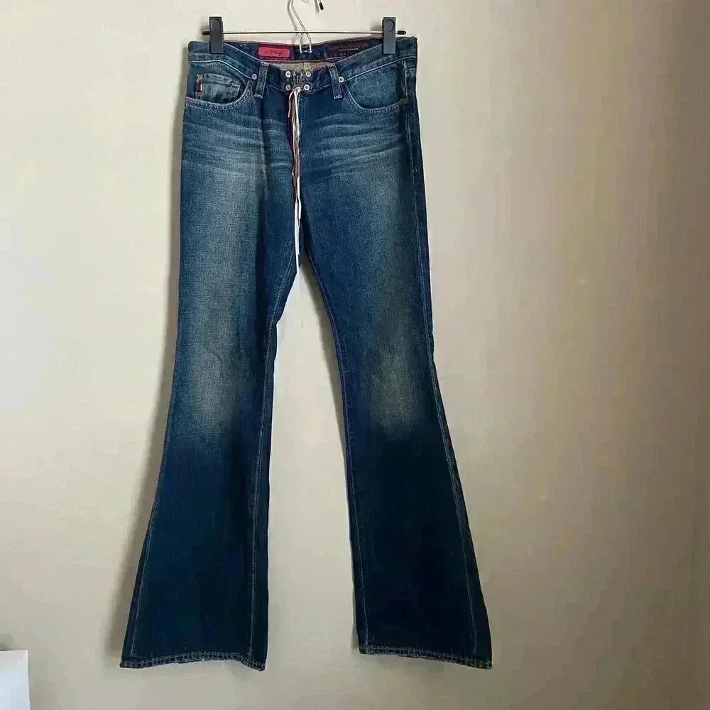 AG Adriano Goldschmied The Fringe Flare Bootcut Jeans Blue Whiskered Size 26 26R